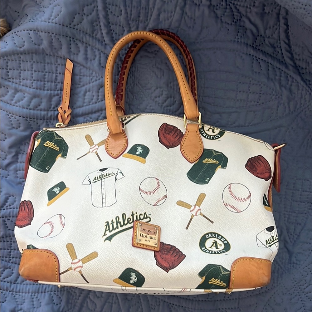 Dooney & Bourke Athletics Print Satchel in White and Tan